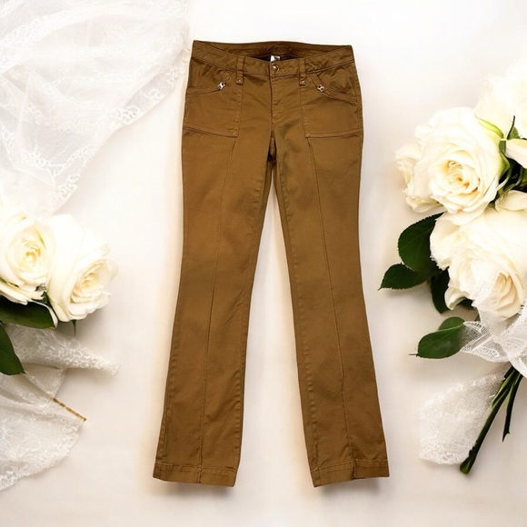 Caché Vintage Y2K Khaki Center Seam Flare Leg Pants Size 4 - Picture 1 of 13